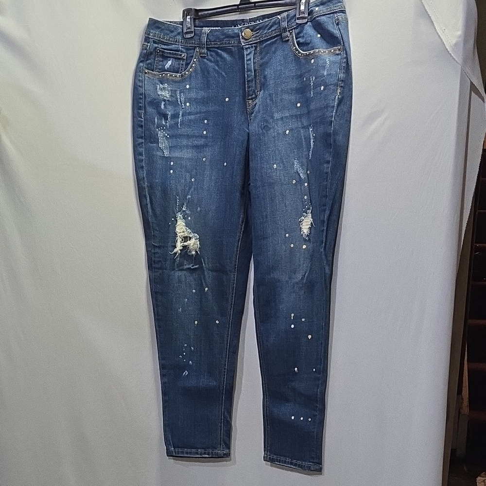 Women's Plus Size Distressed & Embellished Boyfriend Jeans - Blue
